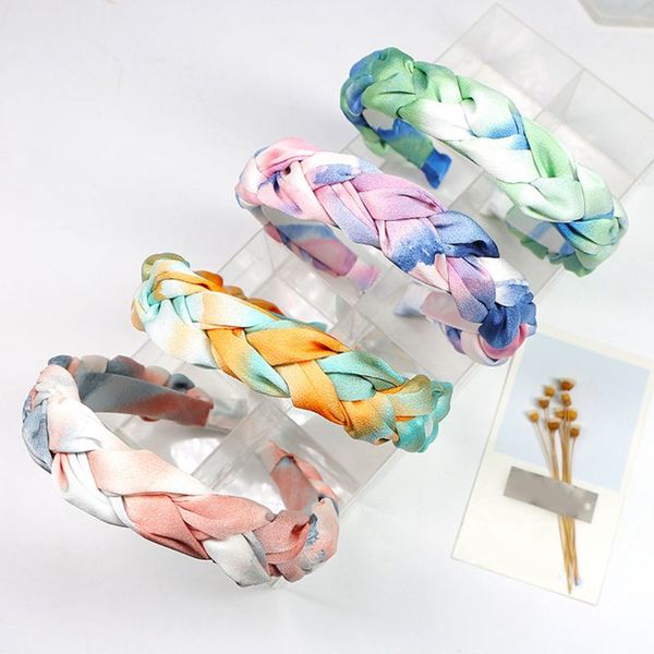 

bohemian women hair hoop contrast colored tie-dye headband braided party bandana