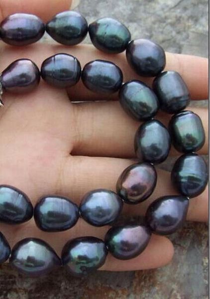 

beautiful 10-11mm natural south sea baroque black pearl necklace 18, Silver