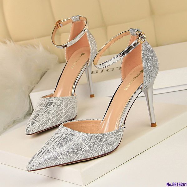 

bigtree shoes new leather wonen pumps fashion shoes pointed hollow word band 9cm high heels sapato feminino, Black