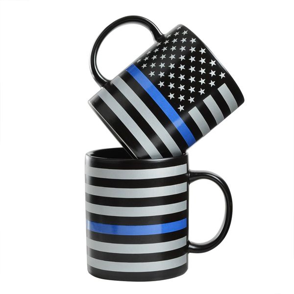 350ml Blue Line USA Tazze della polizia Blue Line Mug Tazza da caffè in ceramica Tazza da latte Trump Bicchieri da caffè Impugnatura Tazze in ceramica GGA3667-5