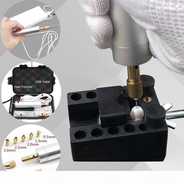 

usb mini pearl punching diy hole puncher 6000 rpm jewelry making tools diy ring necklace hole punch +bit +chuck