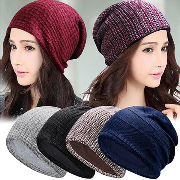

hats for women men autumn winter comfortable outdoor thick plaid knit warm hat cap bonnet femme hiver 2020, Blue;gray