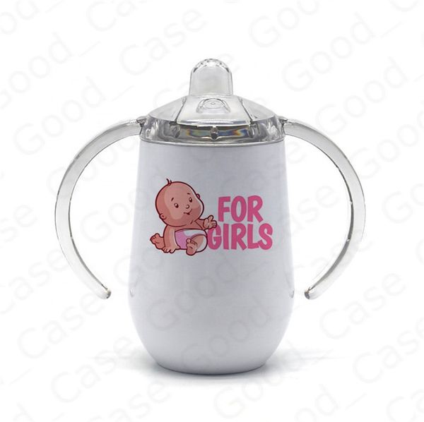

10oz blank sublimation sippy cups baby kids plain tumbler with double handle lid egg cups stainless steel vacuum insulated bottle f92504