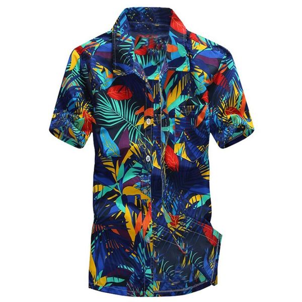 

men's casual shirts 2021 men summer fashion basic threshold slim hawaiian print short shirt sports beach #4, White;black