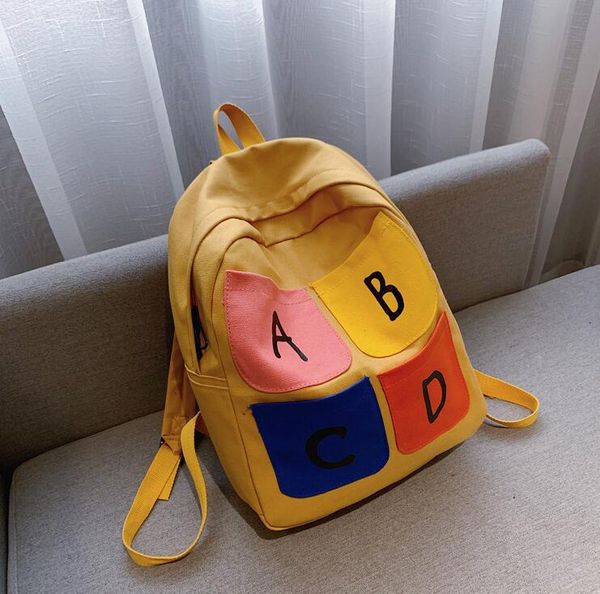 

schoolbag large capacity students backpack women canvas travel backpacks with letter girl shoulder bag