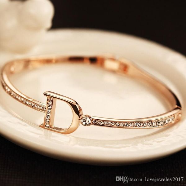 

luxury bracelets gold diamond bangle with d letter design for women bracelet with zircon brand same style fashion jewelry, Black