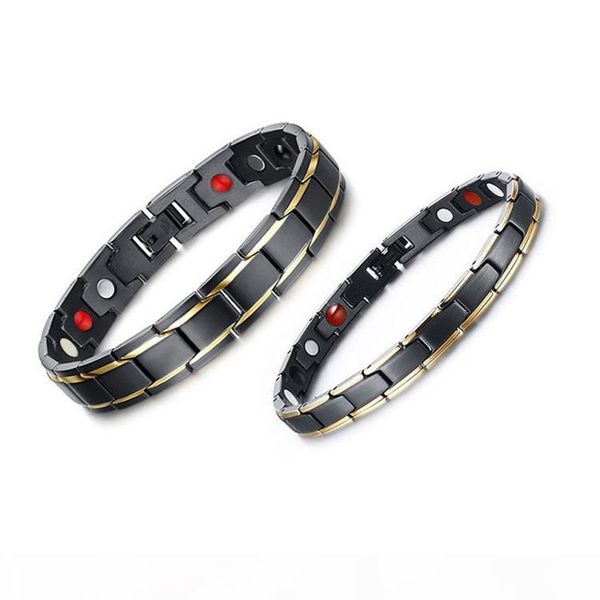 

coulples lover's bracelet stainless steel black gold plated watch link bracelets with health care magnetic stone bracelet for men l