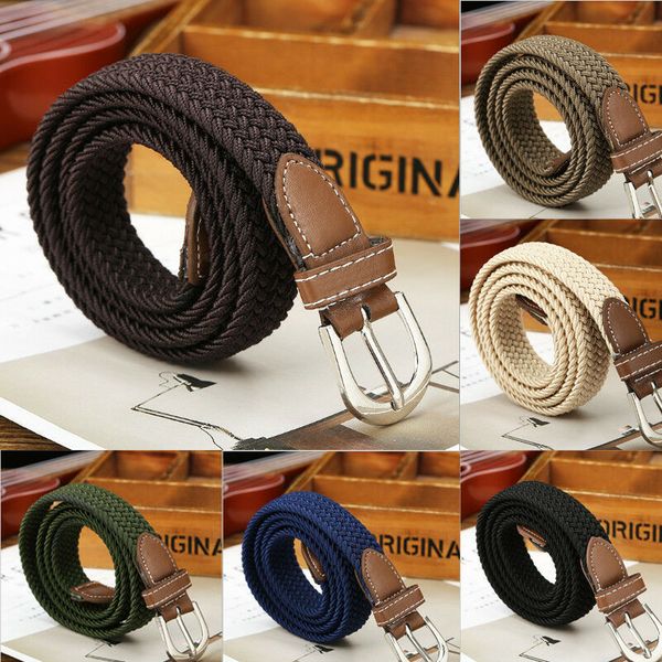 

new canvas elastic woven leather pin buckle waist belt stretch waistband 1pc, Black;brown