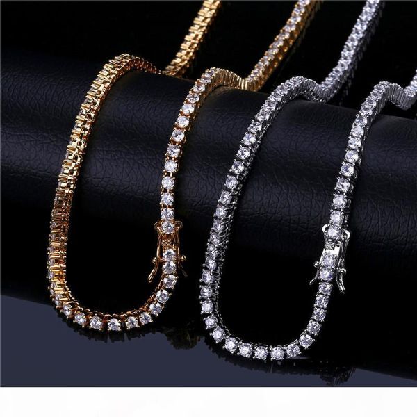 

hiphop jewellry мужчины 3мм теннис цепи ожерелье bling цирконий hip hop ожерелье золота ювелирные изделия ice out, Silver