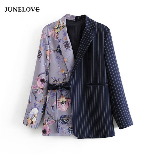 

junelove 2020 spring vintage print striped patchwork blazers coat casual women notched collar long sleeve blazer outerwears, White;black