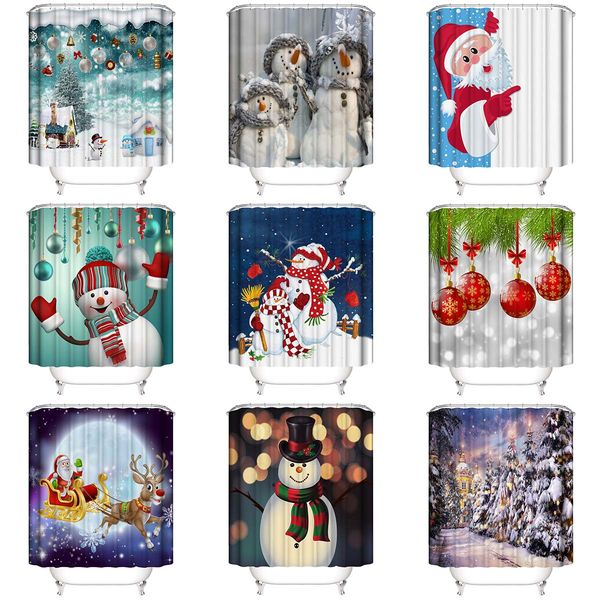 

christmas shower curtain snowman bell trees santa claus bathroom kids shower curtains waterproof polyester fabric with 12 hooks 180x180cm