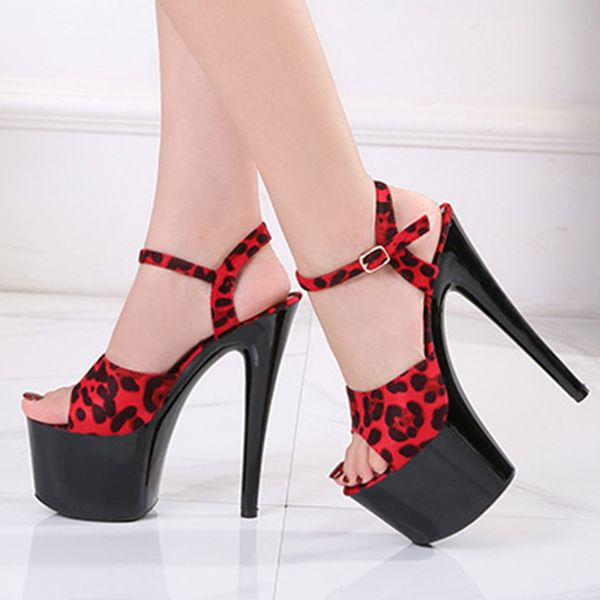 

new arrival 2020 girls sandals leopard-print high-heeled ladies sandals ladies high-heeled plus size, Black