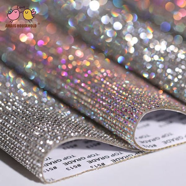 

24*40cm ix glass rhinestone mesh trim ribbon crystal fabric sheet strass applique banding for diy dress jewelry making