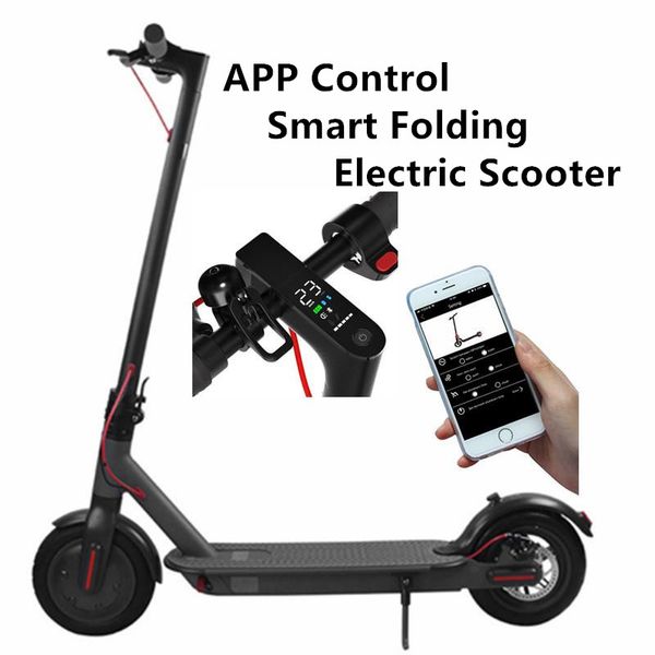 

germany us stock bluetooth smart app control folding electric scooter 8.5 inch tire ebike aluminium alloy 2 wheel electric bike scooter, Silver;blue
