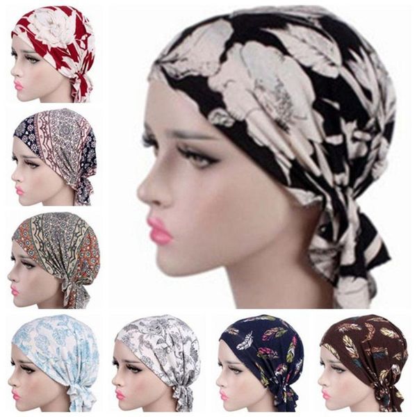 

women ruffle ethnic style hat beanie scarf turban head wrap cap print hat baotou chemo turban bandanas polyester