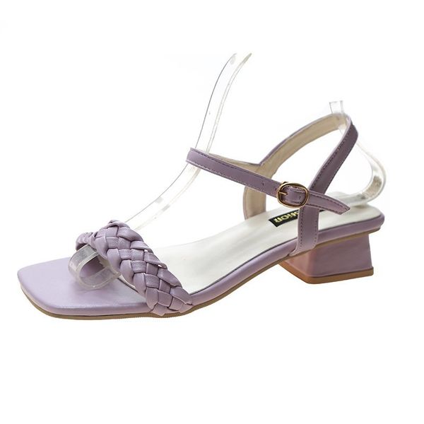 

the new summer plus size 2020 korean version of chunky and hollow open-toe middle heel for women sandals, Black