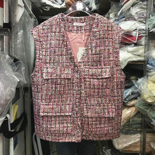 

women's vests autumn winter coats women elegant fashion style big size casual tweed vest coat beautiful colourful pink delicated luxury, Black;white
