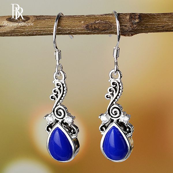 

bague ringen silver 925 water drop shaped earrings with blue sapphire gemstone jewelry female anniversary dating wedding gift