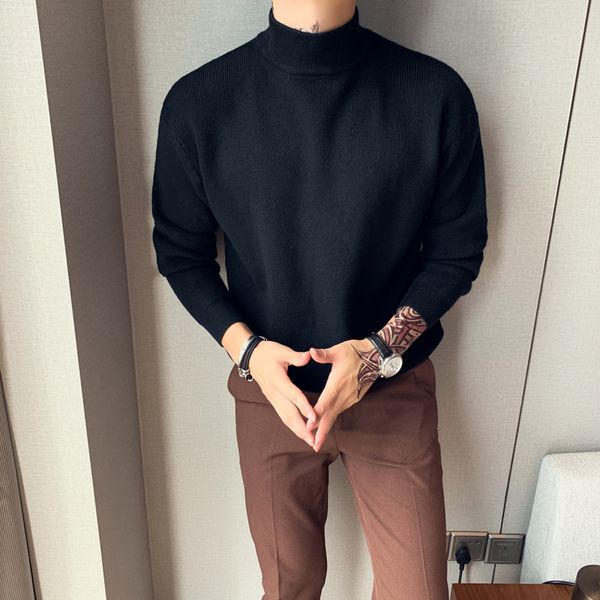 

british style winter sweater men fashion 2020 loose turtleneck men solid all match casual sweaters for clothing 5colors 4xl, White;black