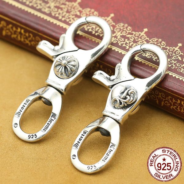 

100% s925 sterling silver keychain personality fashion retro punk style domineering cross heart shape to send a gift new hot, Slivery;golden