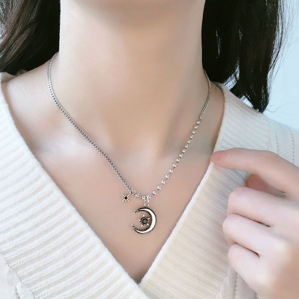 

2020 new retro necklace moon star vintage clavicle pendant silver color necklace for women collares erkek kolye choker