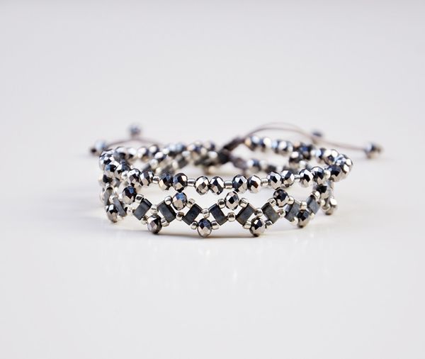 

tennis grey tila seed beads crystal bracelet for woman, Golden;silver