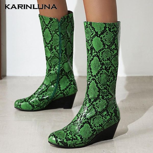 

women's new arrivals plus size 43 winter shoes snake printed comfortable wedges heels fashion boots, Black
