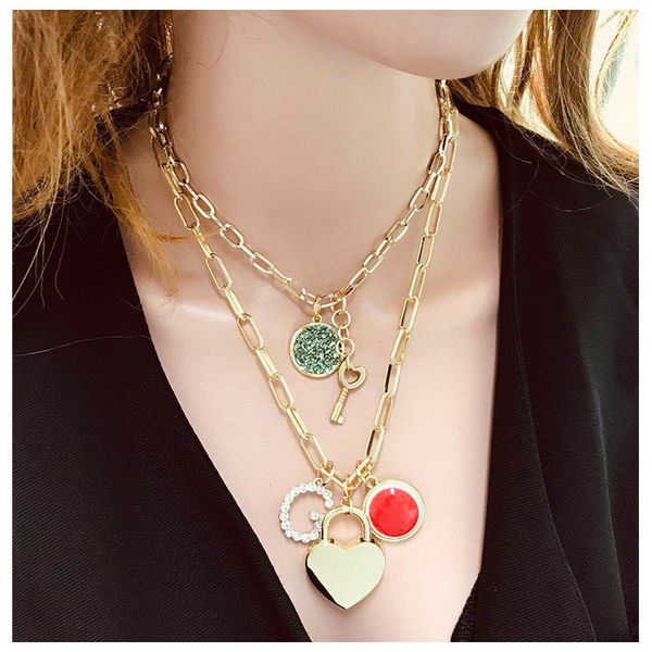 

pendant necklaces gothic baroque multi-layer metal necklace color love lock diy necklace, for women wedding jewelry gifts, Silver