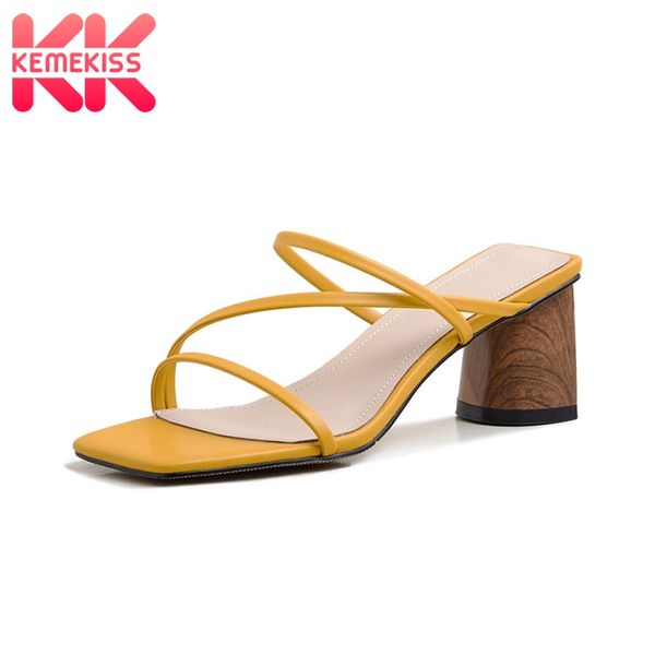 

kemekiss new summer women sandals shoes stylish thick high heels shoes women solid color slippers casual footwear size 33-40, Black