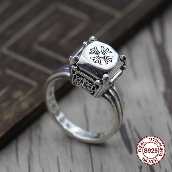 

s925 pure silver men's ring personality do old restoring ancient ways the punk style the cross classic ring gift to your lover