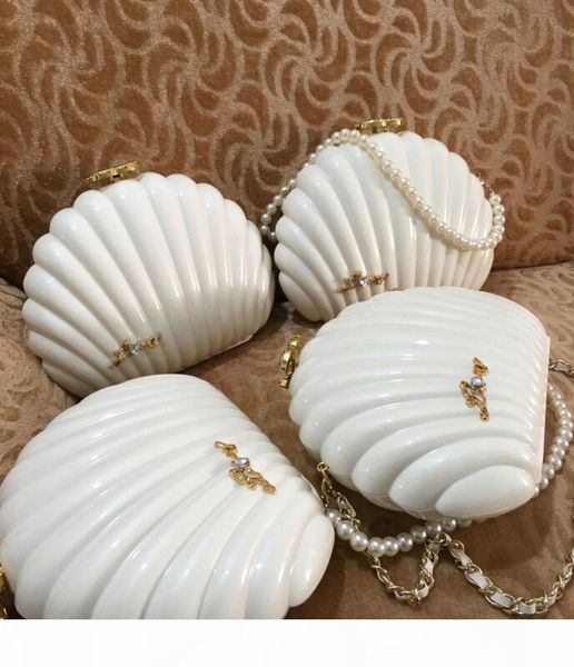 

designer-gift shell handbag elegant white pearl shell shoulder bag women's evening bag deluxe rhinestone buckle pearl party bags