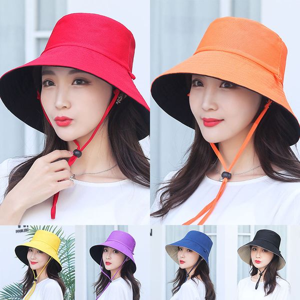 

summer women bucket hat fashion foldable beach sun shade hat outdoor sunscreen cloth panama cap solid fishing hunting caps, Blue;gray