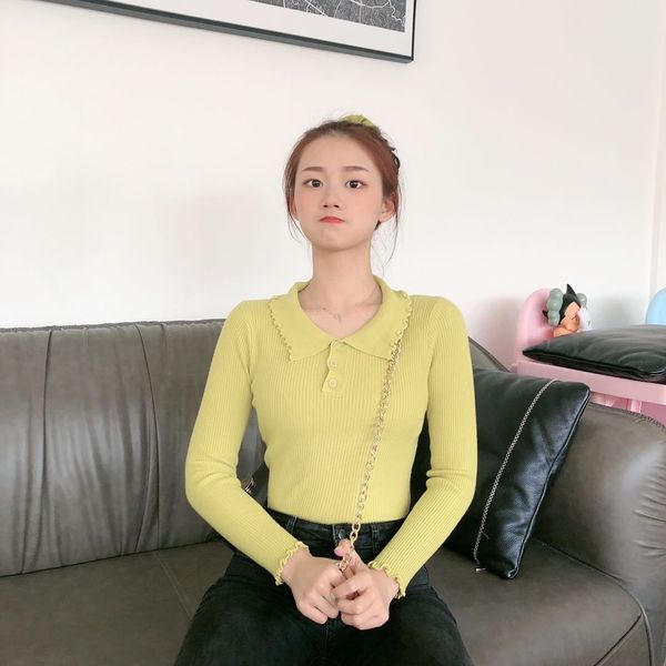 

yiqt0 style sleeve shirt new sw pullover western wppmf long ear knitted commuter collar 2020 wooden polo autumn sweater for women base diir, Black
