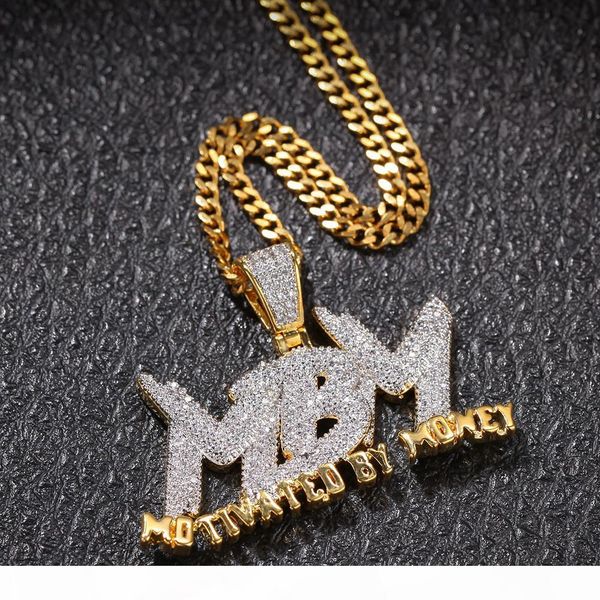 

mbm zircon letter iced out pendant necklace mens jewelry two tone 14k gold plated diamond bling hip hop jewelry gift with 24inch cuban lin, Silver