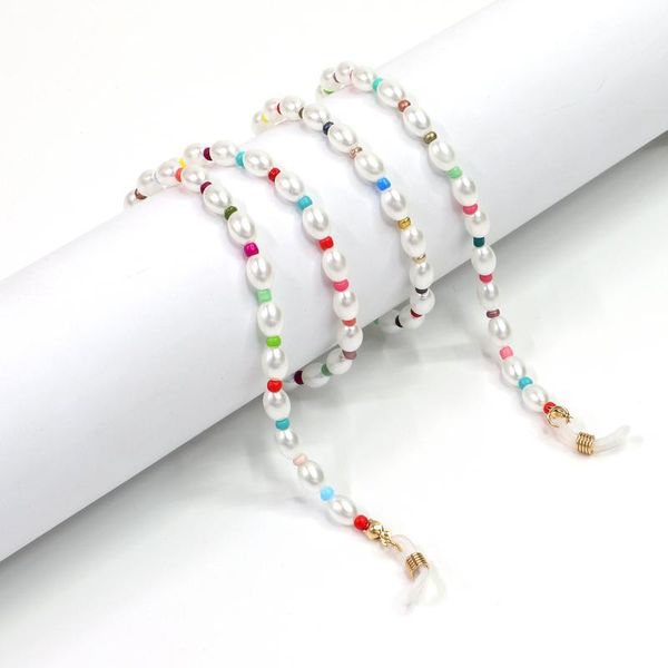 

fashion handmade imitation pearl beaded sunglasses chain candy color neck cord non-slip reading glasses chain for women, Silver