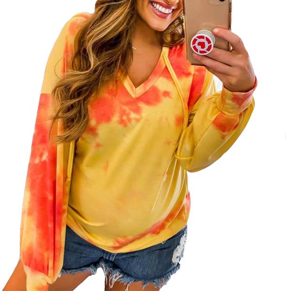 

womens designer hoodies spring autumn fall long sleeve v neck tie dye sweatshirt women pullover fashion casual, Black