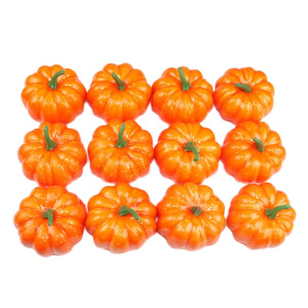 

12pcs orange artificial pumpkins for halloween party decor - 8.5x7cm