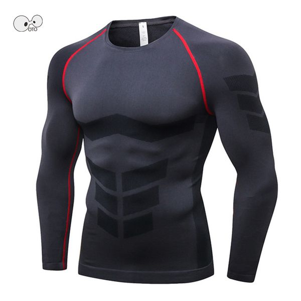 

men's long sleeve compression running t shirts quick dry bodybuilding sportswear clothing gym fitness tights rashguard tees, Black;blue