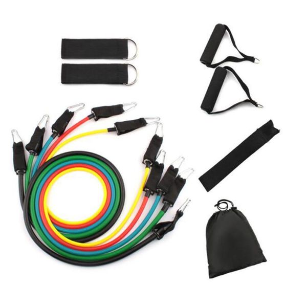 

11pcs fitness resistance tube band yoga gym stretch pull rope exercise training expander door anchor with handle ankle strap
