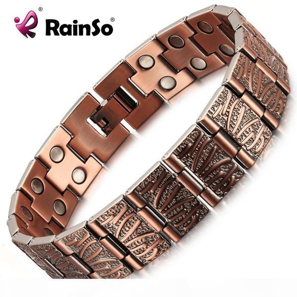 

rainso 2019 vintage pure copper magnetic pain relief bracelet for men therapy double row magnets link chain homme drop-ship, Golden;silver