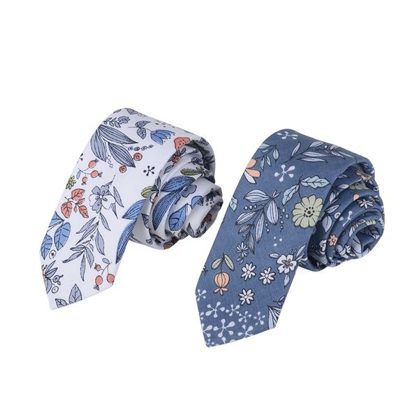

windj men cotton necktie printed flowers leaves white blue 6cm width women, Black;gray