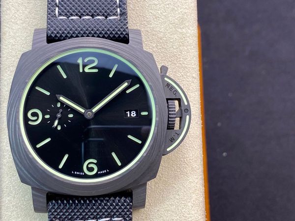 

vs pam1118 orologio di lusso 44mm diameter super luminous carbon fiber watch case mechanical movement watches waterproof mens watches, Slivery;brown