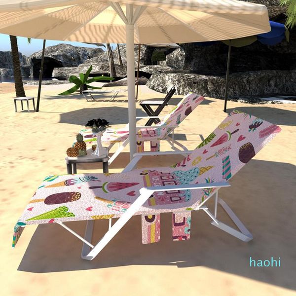 

wholesale-elastic chaise superfine fiber no sliding sunbathing quick drying with 2 pockets beach lounge chair cover outdoor garden summer