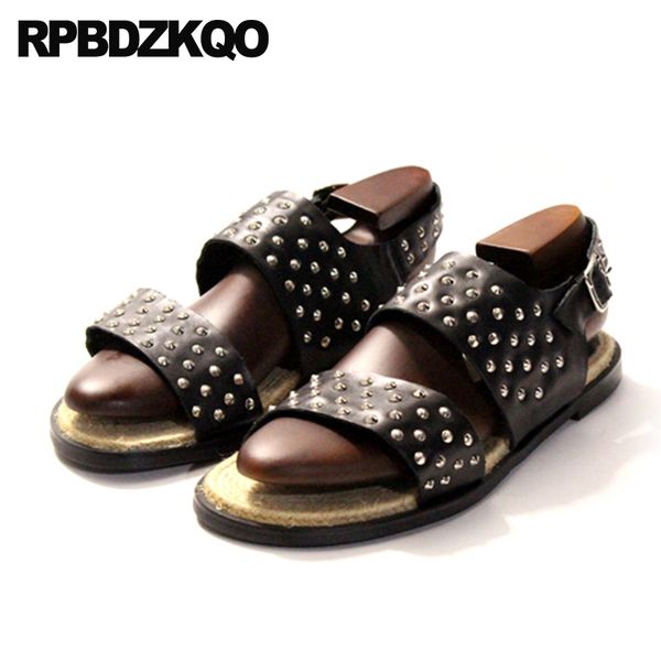 

summer designer shoes men genuine leather large size stud rivet black italian espadrilles sandals fisherman 45 rope