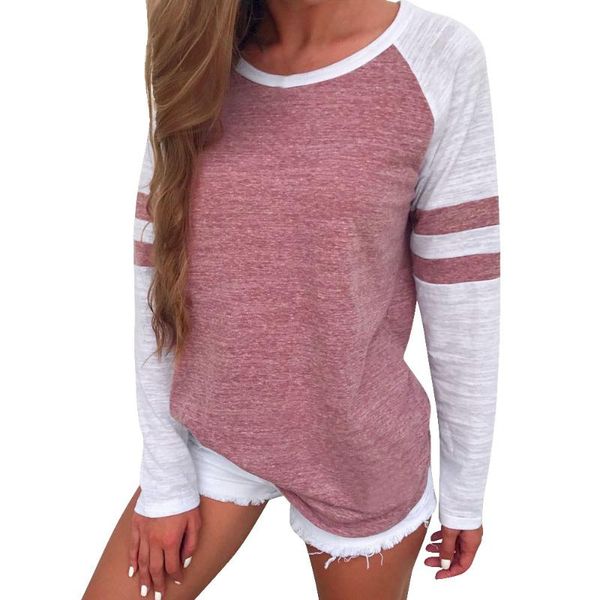 

fashion casual autumn women ladies long sleeve o-neck splice striped clothes t shirt female t-shirts clothes #t1g, White