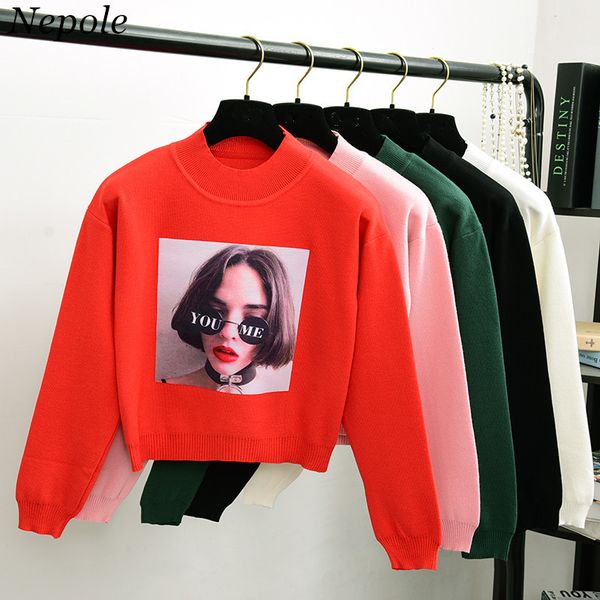 

neploe character print fashion women sweater knitted solid pullover 2020 casual vintage sweet autumn winter sueter mujer 69252, White;black