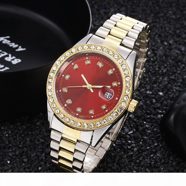 

relogio masculino diamond mens watches fashion black dial calendar gold bracelet folding clasp master male 2020 gifts couples, Slivery;brown