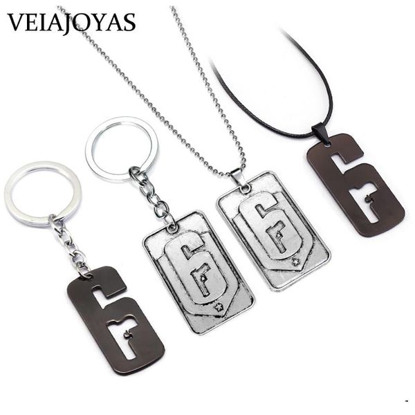 

2020 game tom clancy's rainbow six siege necklace 6 logo gun pendant necklace keychain choker jewelry metal movement souvenirs, Silver