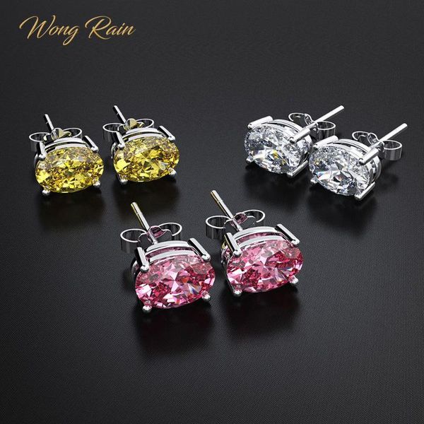 

wong rain classic 100% 925 sterling silver oval citrine sapphire z gemstone ear studs white gold earrings jewelry wholesale, Golden;silver