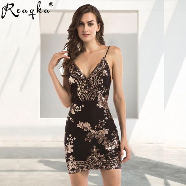 

black gold sequins summer dress women 2020 new v-neck backless mini beach sundress luxury nightclub party dresses vestidos, Black;gray
